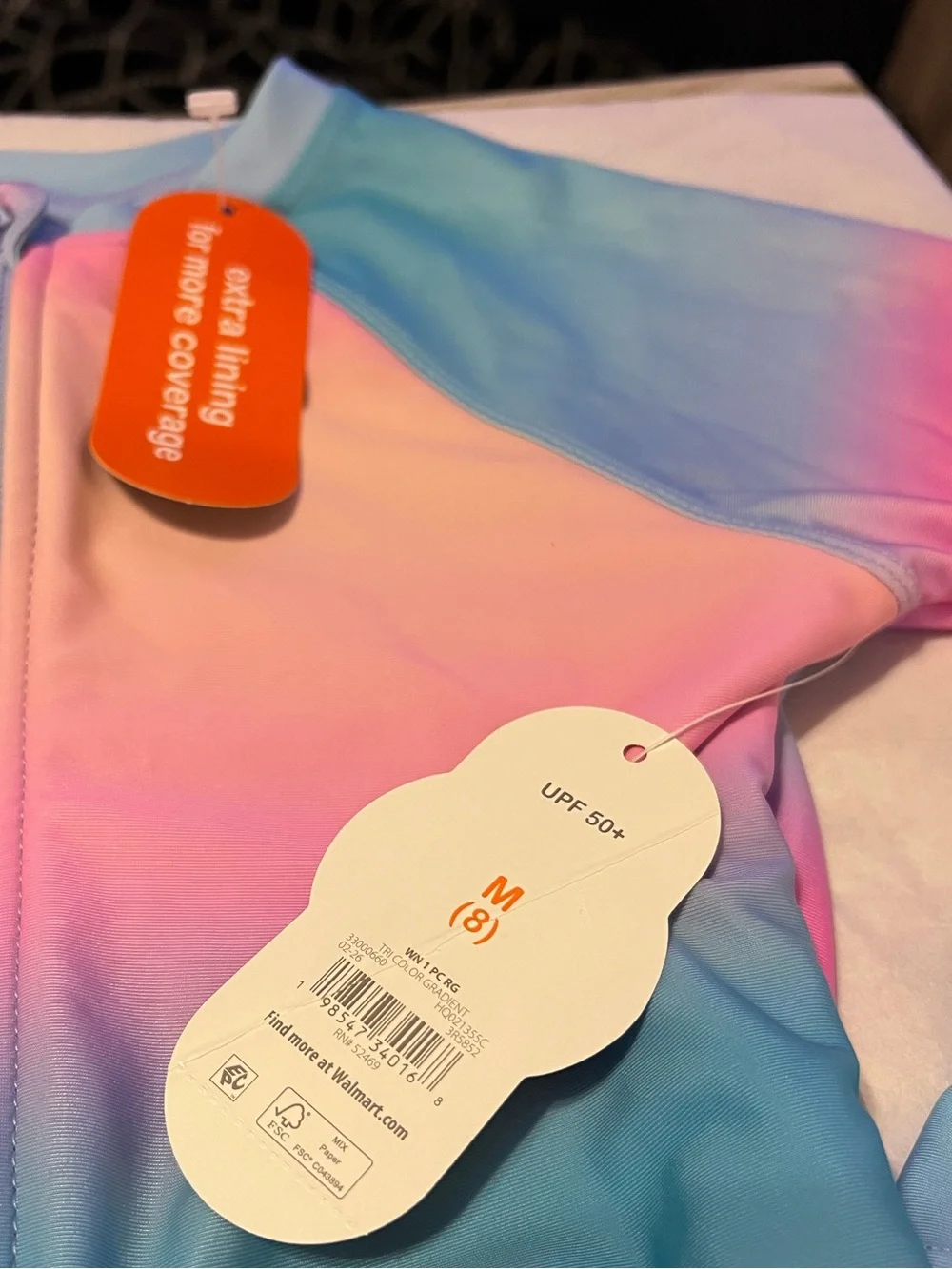 NWT Wonder Nation Girls 8 Pastel Ombre Long Sleeve One Piece Swimsuit UPF 50+